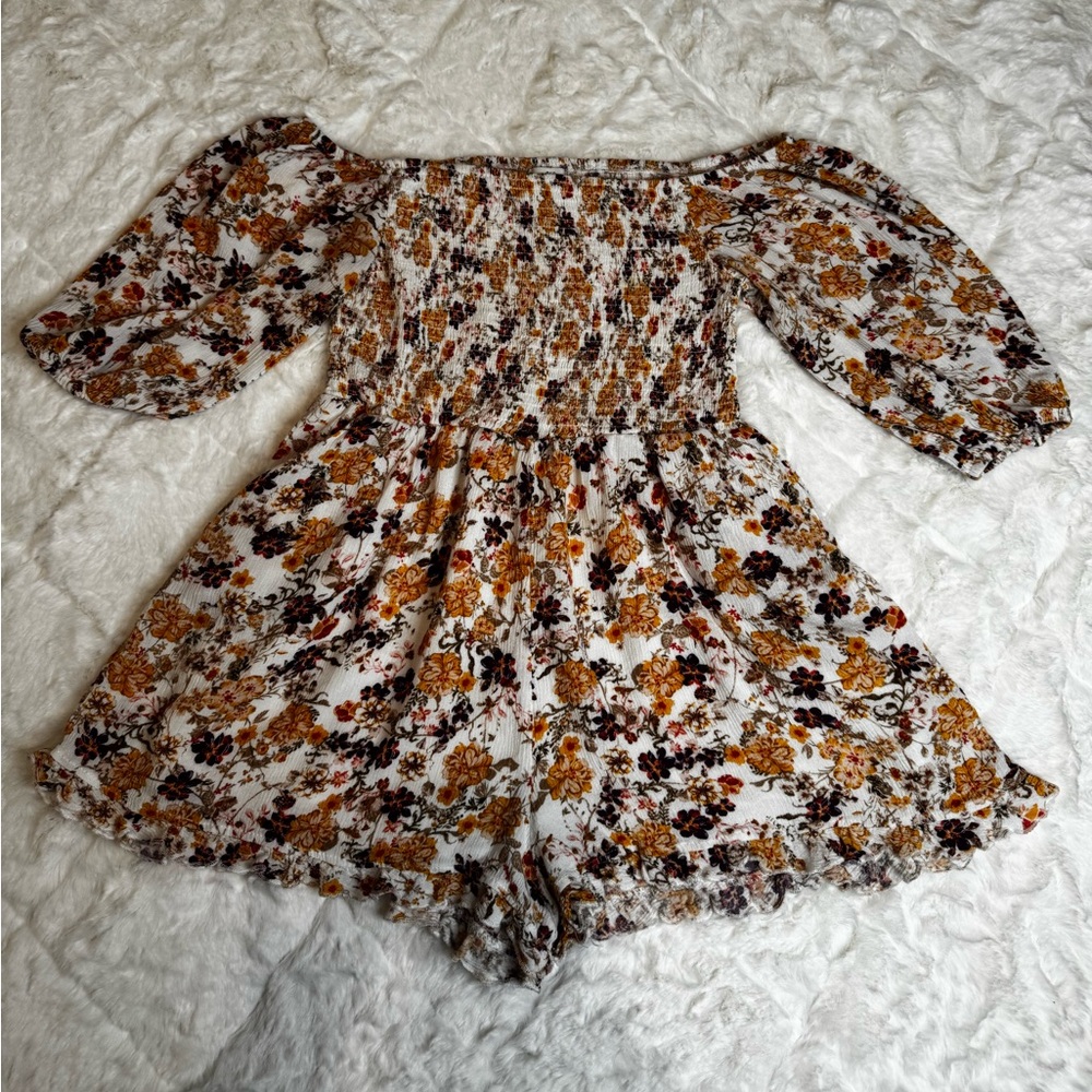 Blue Rain Floral Smocked Top in White and Yellow